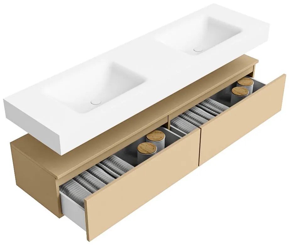 Zaro Alan badmeubel 170cm sand 2 lades met vrijhangende wastafel cloud dubbel 2 kraangaten talc
