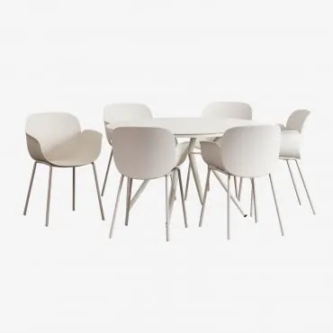 Aluminium Ronde Tafelset (ø125 Cm) Valerie En 6 Lynette Tuinstoelen Steen Wit - Sklum