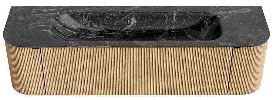 Mondiaz Kurve-dlux 170cm badmeubel ronding links/rechts oak met 1 lade en 2 deuren en wastafel big large midden 2 kraangaten lava