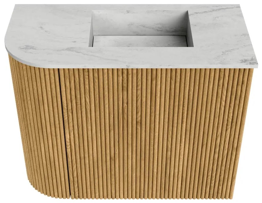 Mondiaz Joya DLux 50cm toiletmeubel ronding links oak met wastafel faye rechts zonder kraangat opalo