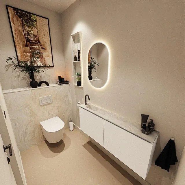 MONDIAZ TURE-DLUX 120cm toiletmeubel Talc. EDEN wastafel Ostra positie links. Met 1 kraangat. TUREDX120TALL1OST