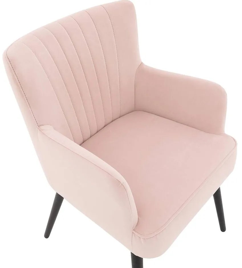 Goossens Eetkamerstoel Rob roze velvet stof met armleuning, urban industrieel