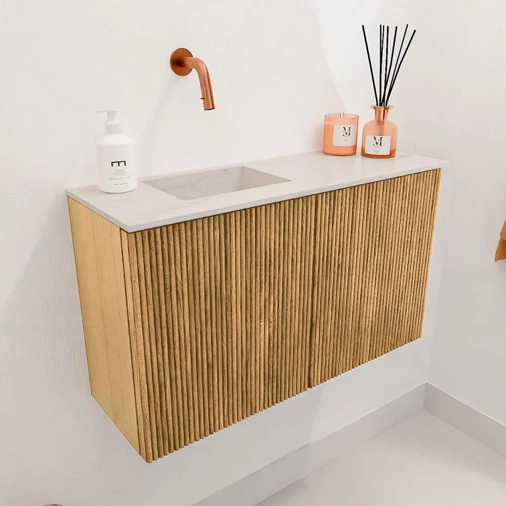 Mondiaz Joya DLux 70cm toiletmeubel oak met wastafel faye links zonder kraangat meli