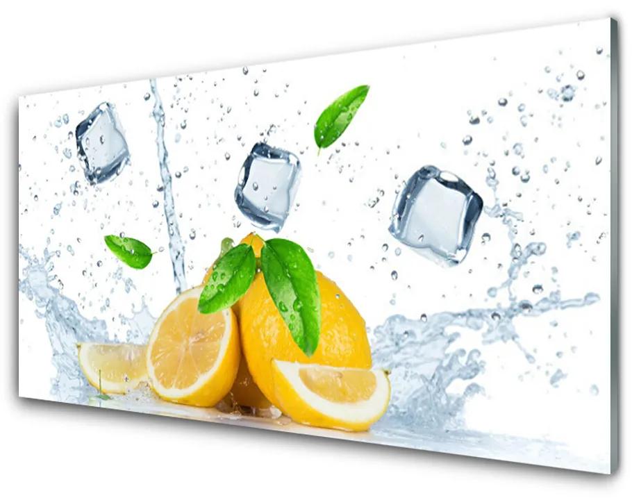 Glas schilderij Lemon ice cubes kitchen 100x50 cm