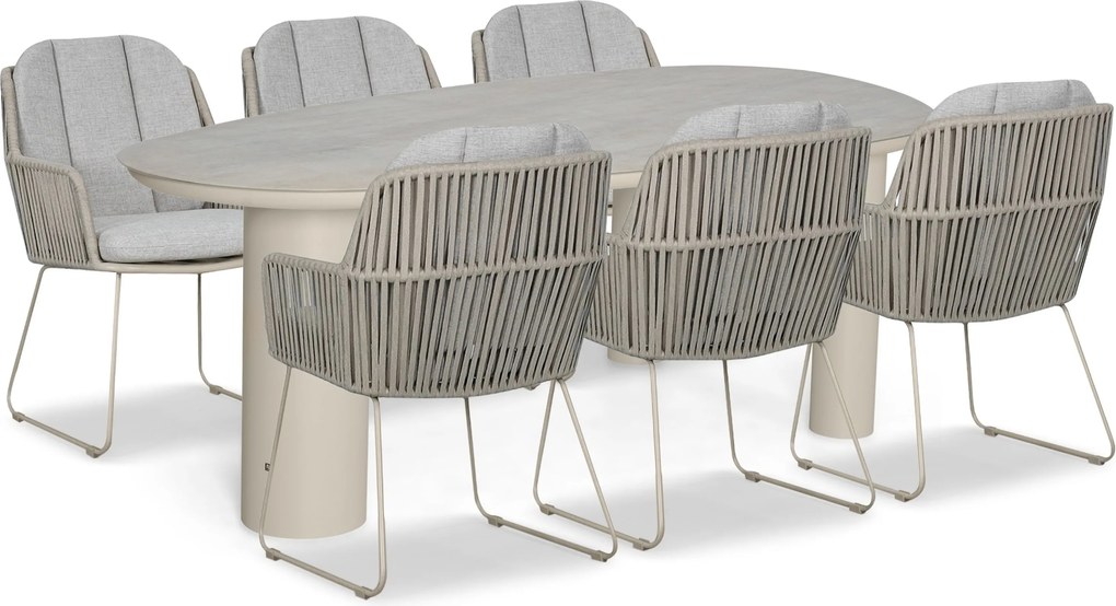 Tuinset 6 personen 240 cm Rope Taupe Domani Furniture Trivento/Guave