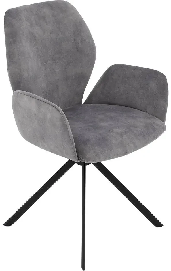 Goossens Eetkamerstoel Hera grijs velvet stof met armleuning, modern design