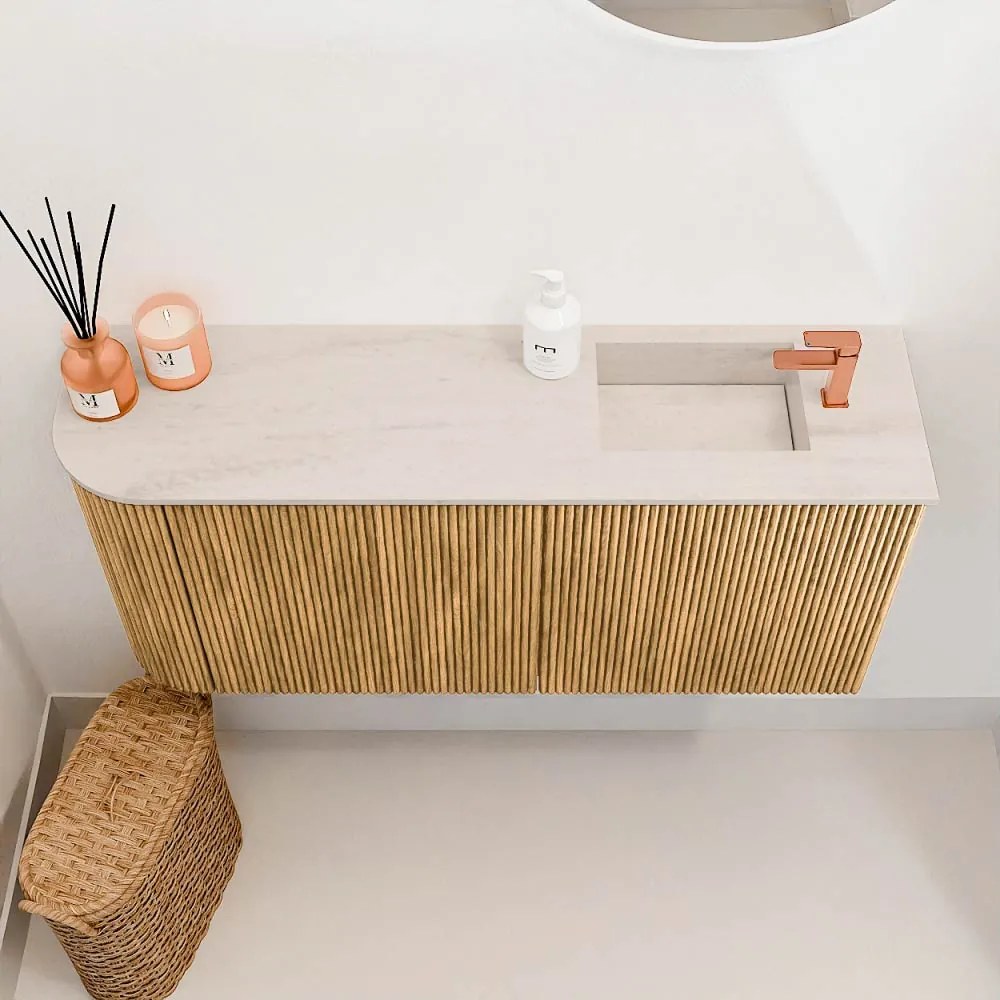 Mondiaz Joya DLux 90cm toiletmeubel ronding links oak met wastafel faye rechts 1 kraangat meli