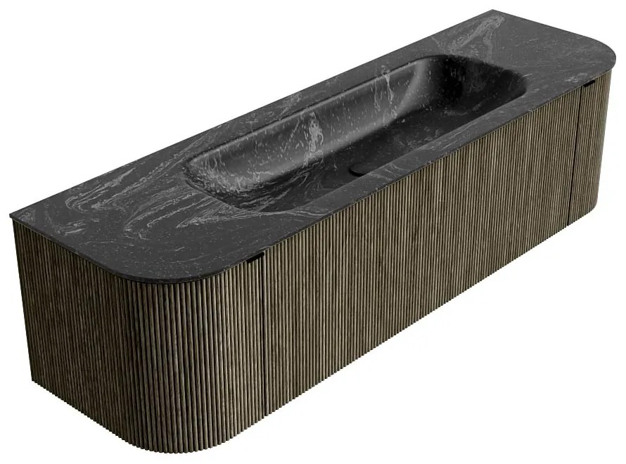 Mondiaz Kurve-dlux 160cm badmeubel ronding links/rechts shadow met 1 lade en 2 deuren en wastafel big medium midden zonder kraangat lava