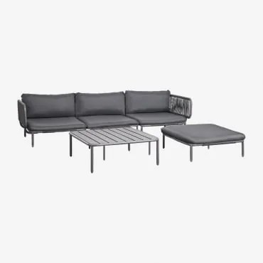 3-delige Modulaire Tuinbank Met 2 Hoekfauteuils, Poef En Roubly Salontafel Grijs – Grafiet - Sklum