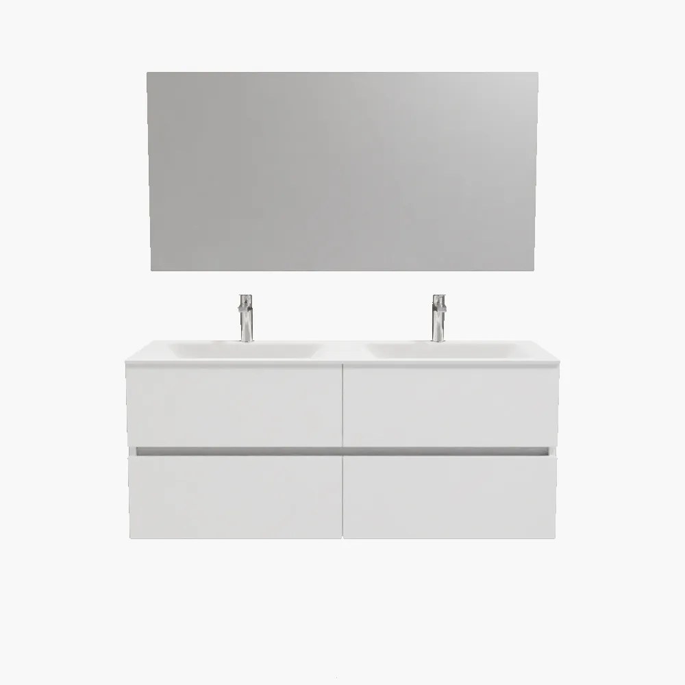 Zaro Valencia Solid Surface badmeubel 120cm mat wit 2 kraangaten dubbele spoelbak 4 lades
