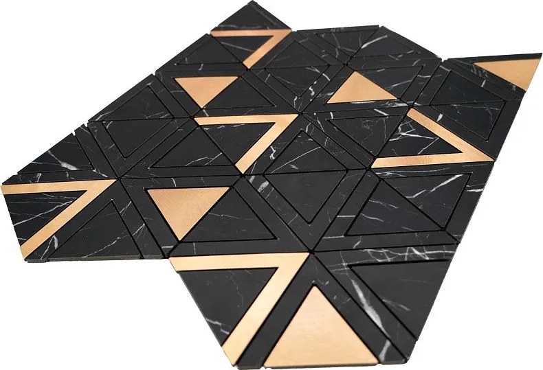 Zelfklevende Mozaïektegels Metaal | Driehoek Zwart Goud | 28,7×33,1 cm | Keuken, Bad & WC