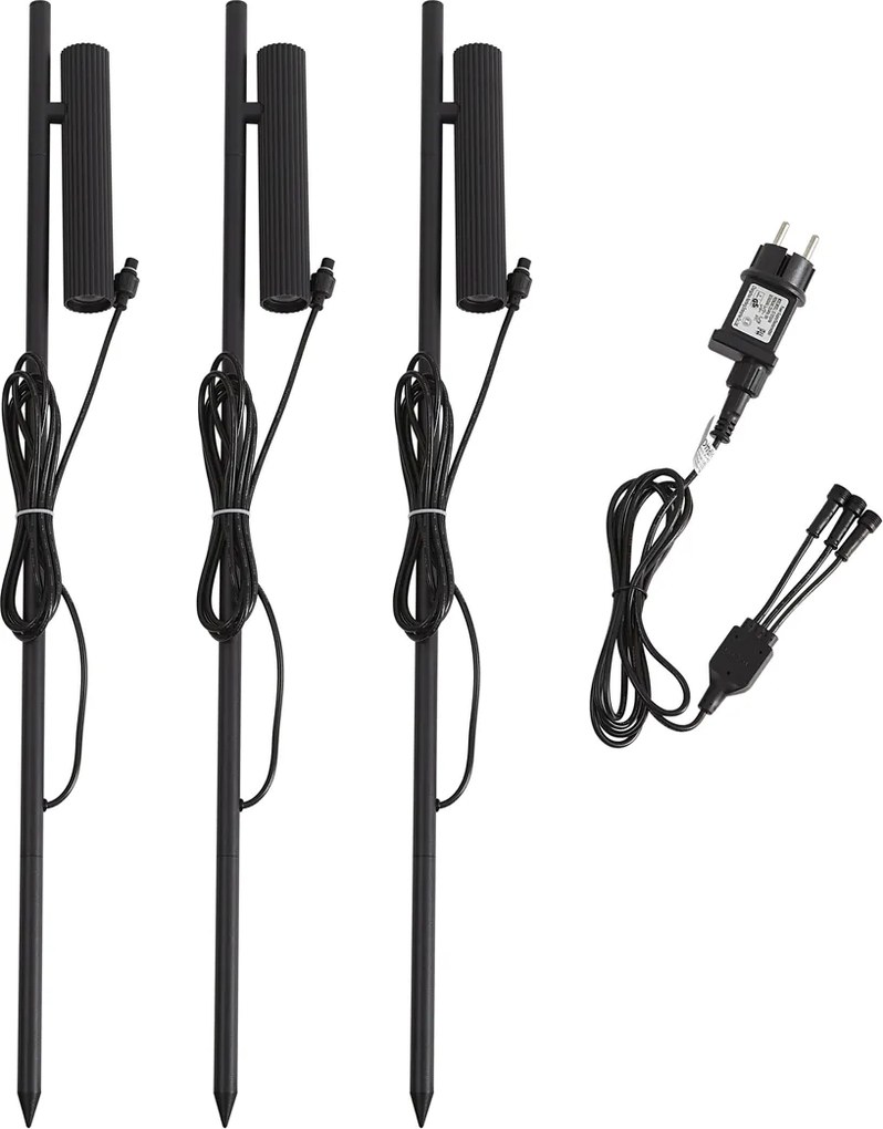 Set van 3 prikspots zwart incl. LED IP44 - Garly Ribble