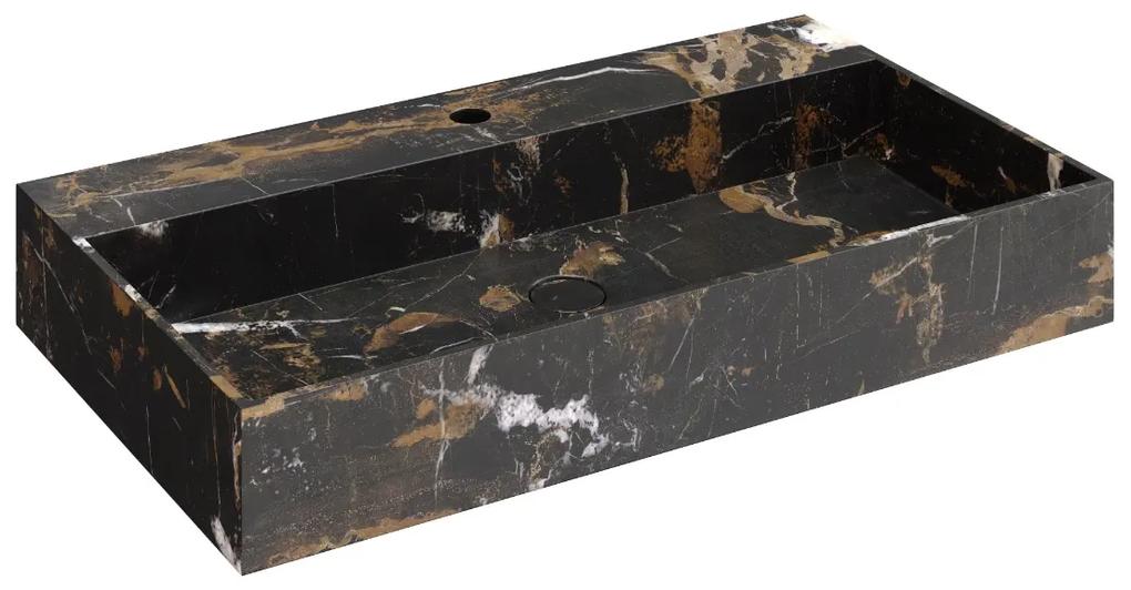 Fontana Portoro Gold marmer badmeubel 80cm mat zwart met ribbelfront met kraangat