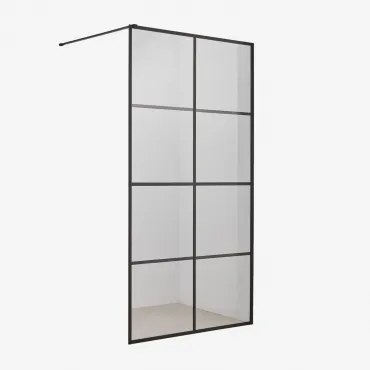 Vaste Douchewand Met Ruitdecoratie, 8 Mm Gehard Glas En Camden Aluminium Transparant & Matzwart & 90 X 195 Cm - Sklum