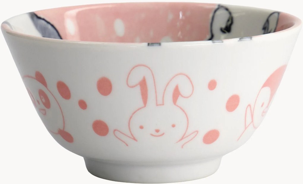 Porseleinen rijstkommen Pink Kawaii Animals, 6-delig