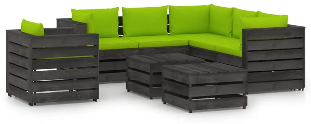 vidaXL 8-delige Loungeset met kussens grijs geïmpregneerd hout