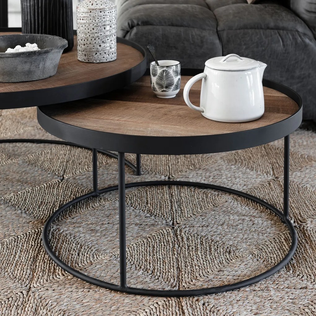 Salontafelset Teak En Metaal Naturel