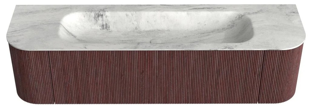 Mondiaz Kurve-dlux 170cm badmeubel ronding links/rechts ruby met 1 lade en 2 deuren en wastafel big large midden zonder kraangat opalo