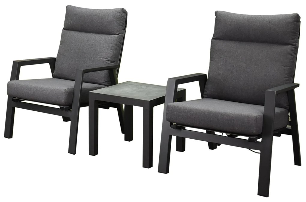 Showroommodel Vegas lounge balkonset 3 delig verstelbaar aluminium antraciet