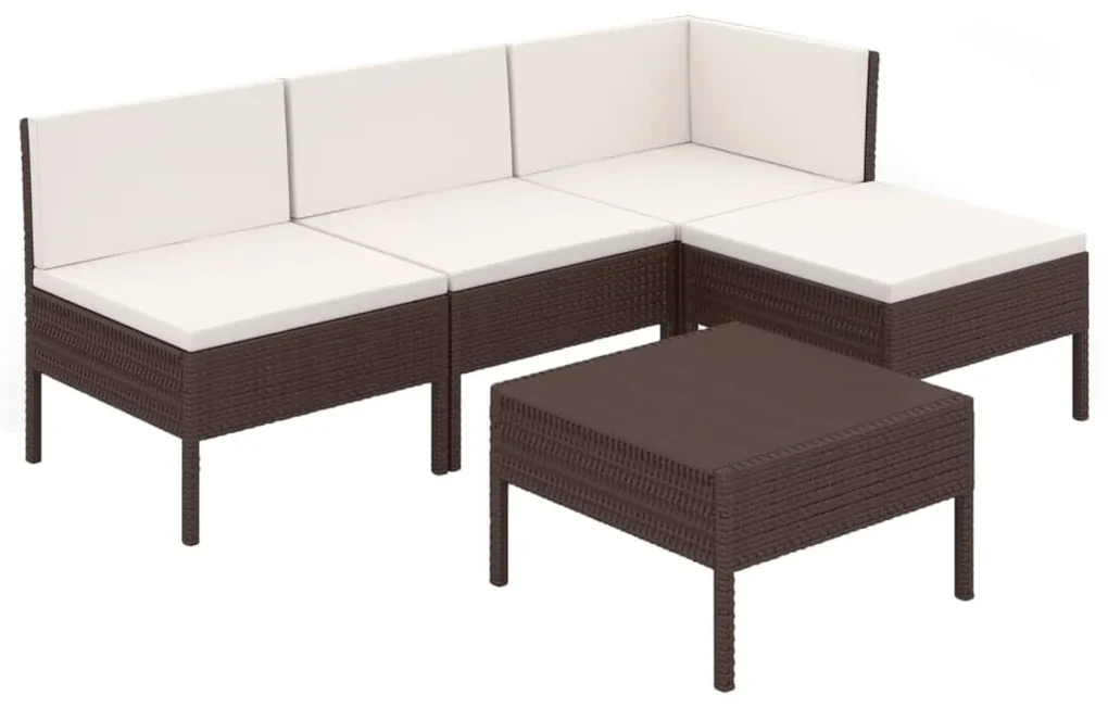 vidaXL 5-delige Loungeset met kussens poly rattan bruin