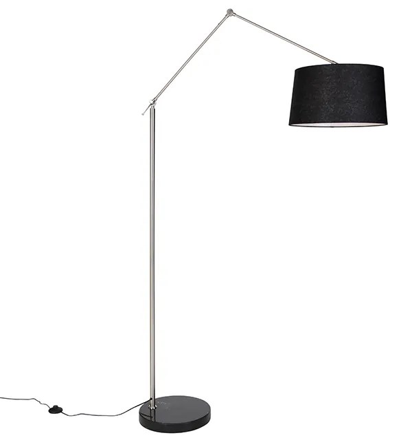 Moderne vloerlamp staal met kap zwart linnen 45 cm - Editor