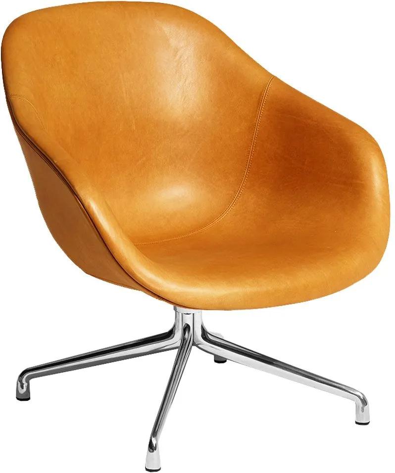 Hay About a Lounge Chair Low AAL81 fauteuil Leather Silk Cognac gepolijst aluminium