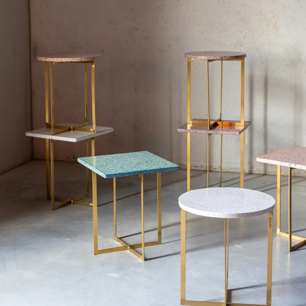 Zuiver Luigi Square Bijzettafel Terrazzo Wit - 40 X 40cm.