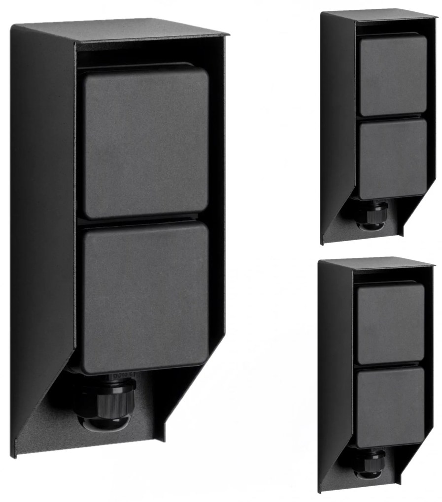 Set van 3 Tuinstopcontact Double Wall buitenstopcontact zwart