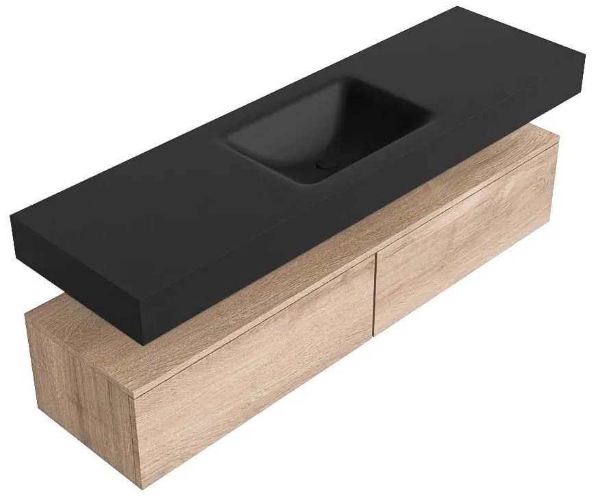 Zaro Alan badmeubel 160cm washed oak 2 lades met vrijhangende wastafel cloud midden zonder kraangat urban