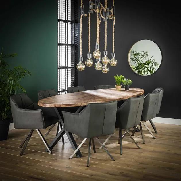 Dimehouse | Eettafel Daya ovaal lengte 105 cm x breedte 240 cm x hoogte 77 cm bruin, zwart eettafels teakhout, metaal meubels tafels