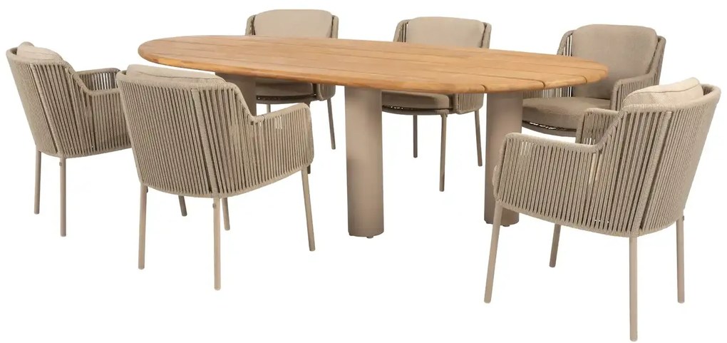 4 Seasons Outdoor Bernini tuinset Latte met Estate tafel met teak blad 240 cm Tuinset beige weerbestendig