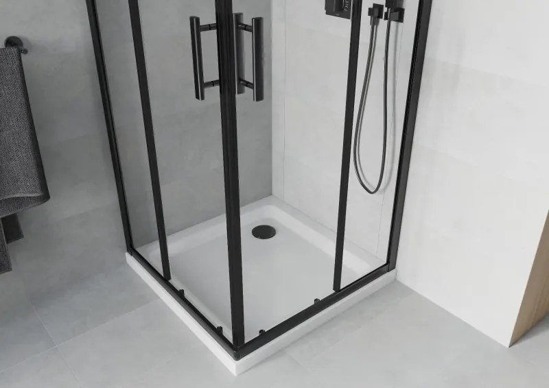 Mexen Rio vierkante douchecabine 70 x 70 cm, transparant, zwart + Flat douchebak, wit - 860-070-070-70-00-4010B