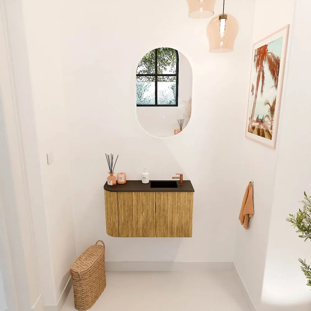 Mondiaz Joya 70cm toiletmeubel ronding links oak met wastafel faye rechts 1 kraangat urban
