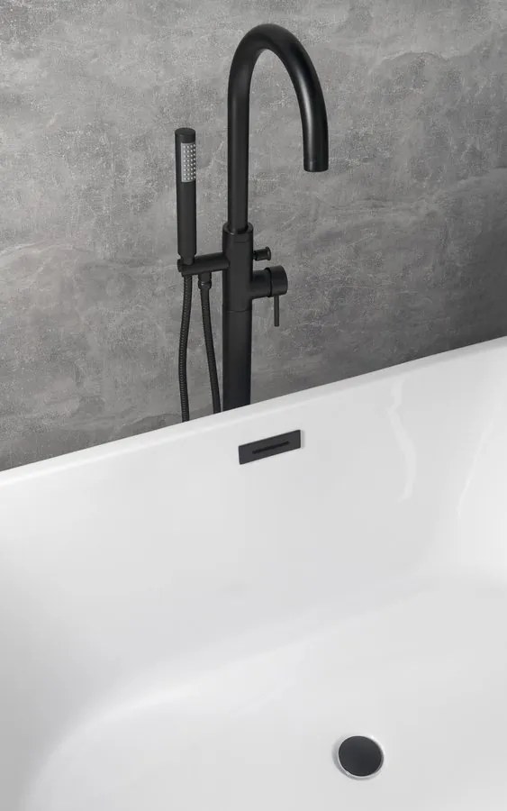 Aqualine bad set met overloop en afvoer zwart mat