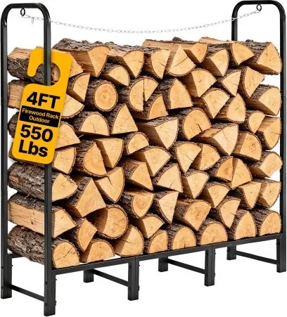 VEVOR Houtrek 1/4 Cord Houtrek 1220x320x1185mm, voor open haard, terras & balkon, frame van koolstofstaal met poedercoating, draagvermogen 250 kg, inhoud 591,8 L Zwart