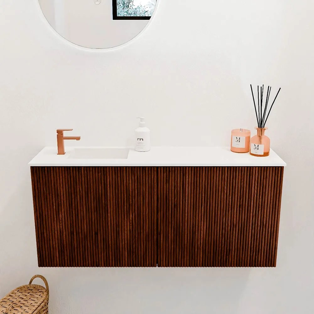 Mondiaz Joya 90cm toiletmeubel ruby met wastafel faye links 1 kraangat talc