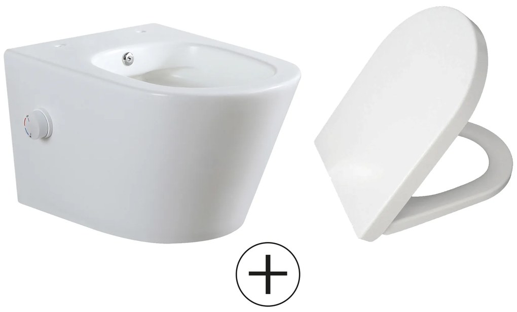 Mueller Afesta randloos toiletpot met bidetsproeier warm/koud en softclose zitting wit mat