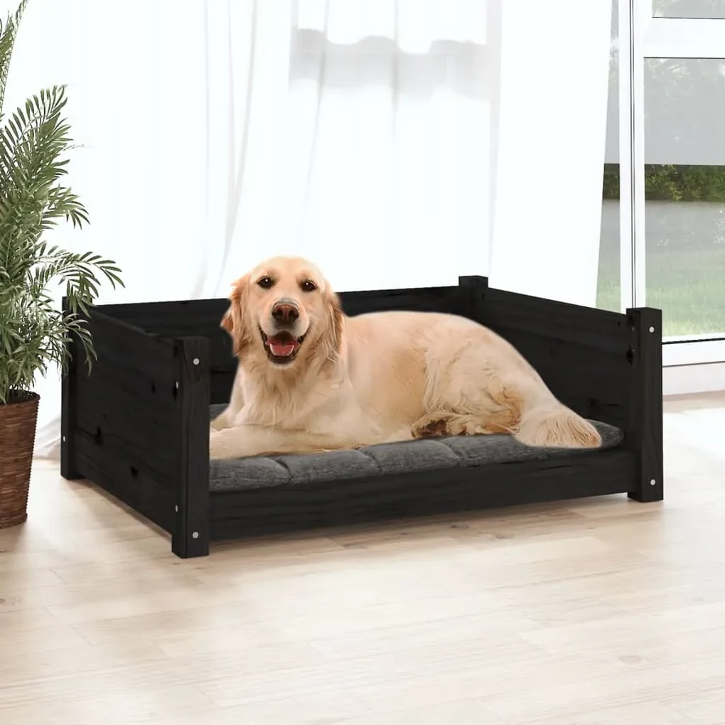vidaXL Hondenmand 75,5x55,5x28 cm massief grenenhout zwart