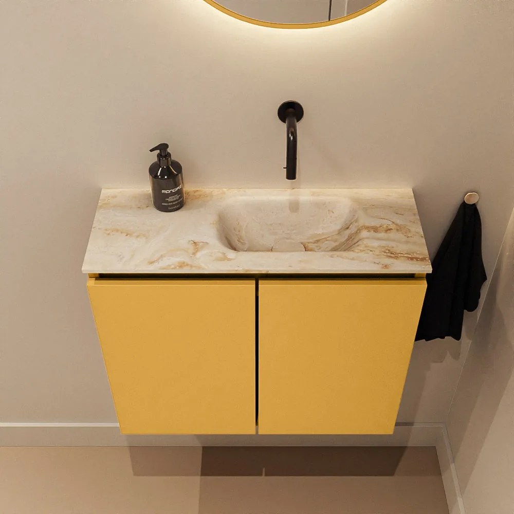 Mondiaz Ture DLux toiletmeubel 60cm ocher met wastafel frappe rechts zonder kraangat