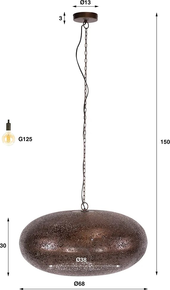 Kopere Hanglamp Met Metalen Kap 68cm