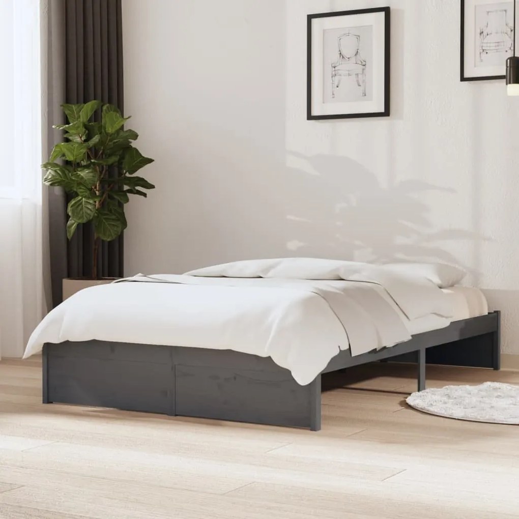 vidaXL Bedframe massief hout grijs 120x190 cm 4FT Small Double