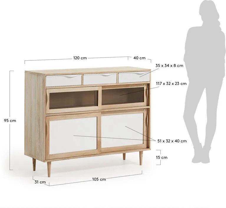 Kave Home Crok (Drak) Houten Dressoir Met Schuifdeuren - 120x40x95cm.