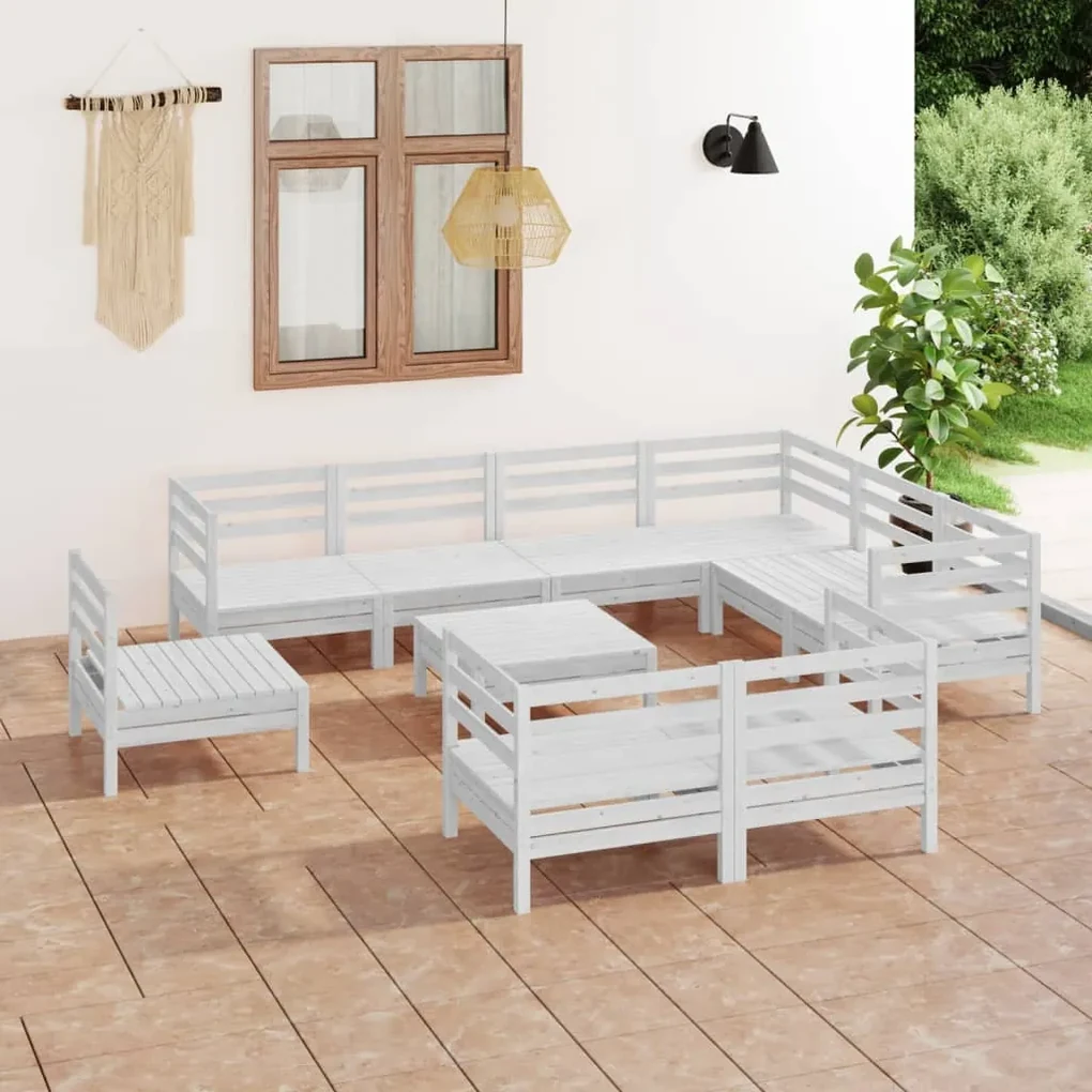 vidaXL 10-delige Loungeset massief grenenhout wit