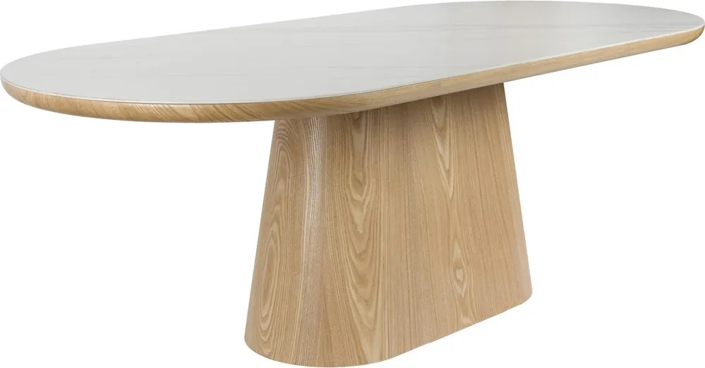 Ovale Eettafel Eiken En Wit Marmer - 200 X 90cm.