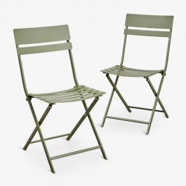 Set Van 2 Inklapbare Tuinstoelen Van Staal Tamarit Groen – Intens Olijf - Sklum