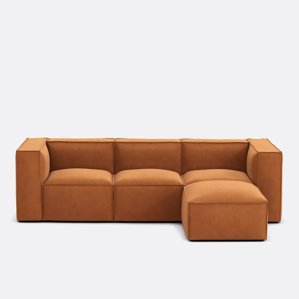 3-zitsbank en poef, in fluweel met structuur, SEVEN