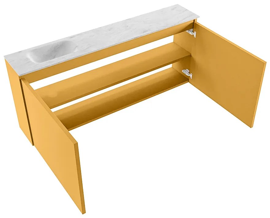 Mondiaz Ture DLux toiletmeubel 120cm ocher met wastafel opalo links met kraangat