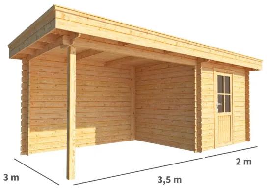 Blokhut met overkapping Lisa 550 cm bij 300 cm diep Plat dak