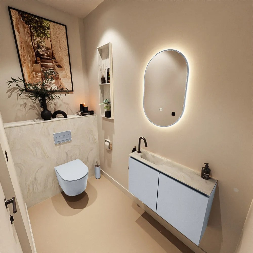 Mondiaz Ture DLux toiletmeubel 80cm clay met wastafel ostra links met kraangat