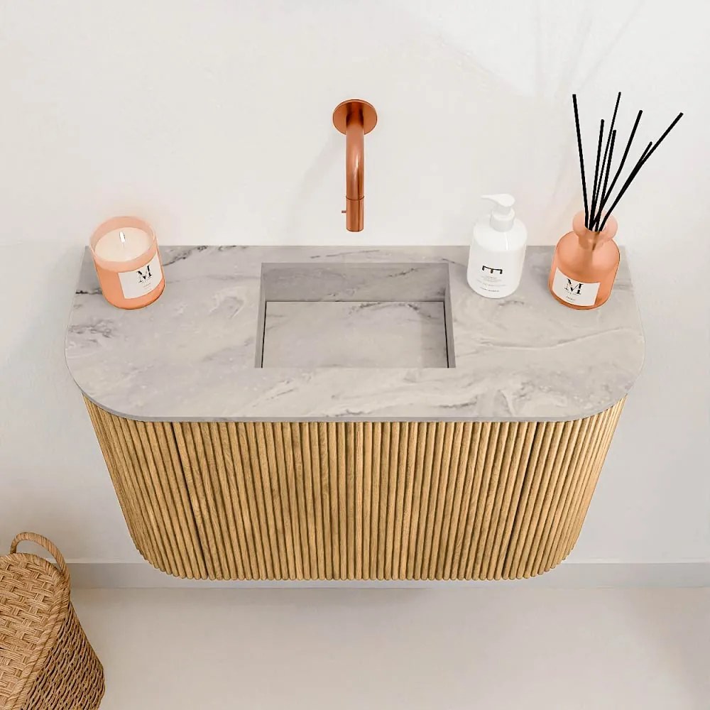Mondiaz Joya DLux 65cm toiletmeubel ronding links/rechts oak met wastafel faye midden zonder kraangat glace